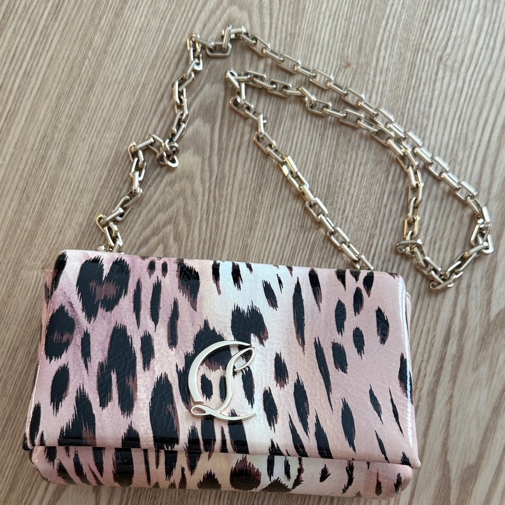 SOLD Christian Louboutin Loubi54 soft pouch Gigi Leopard Print Chain Shoulder Ba